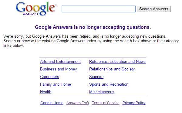 Использование сервиса Google Answers